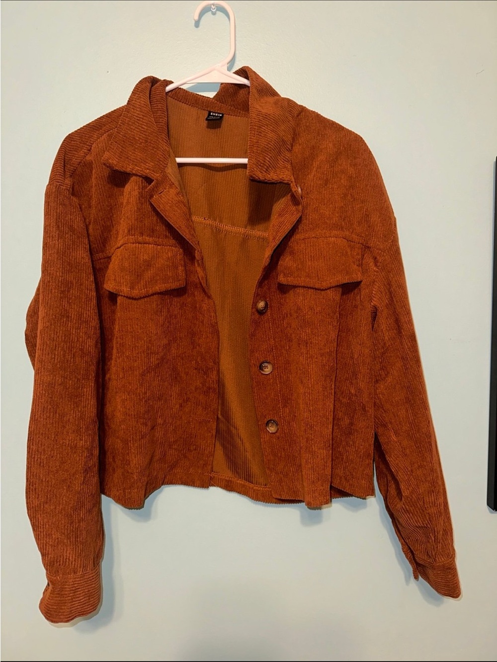 SHEIN Rust Corduroy Button-Front Jean Jacket